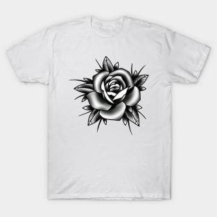 Traditional Rose Black and Grey Tattoo style design T-Shirt